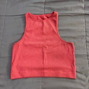 Pink Ribbed Sleeveless Crop Top